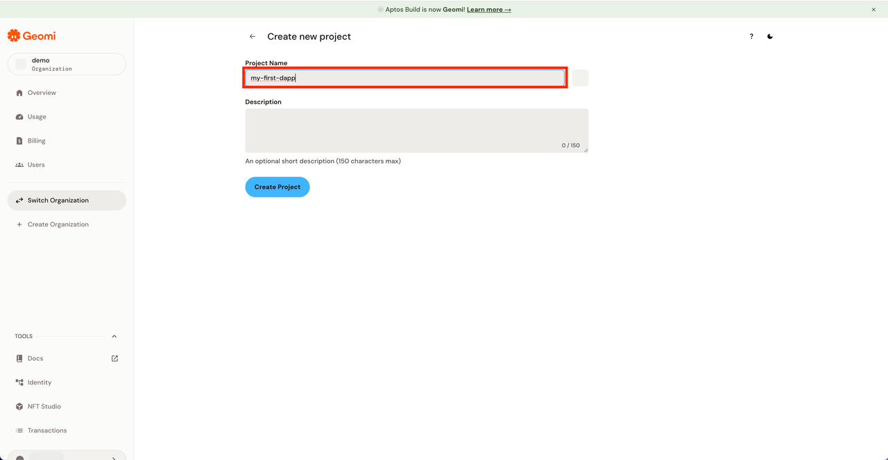 Geomi API key creation 2