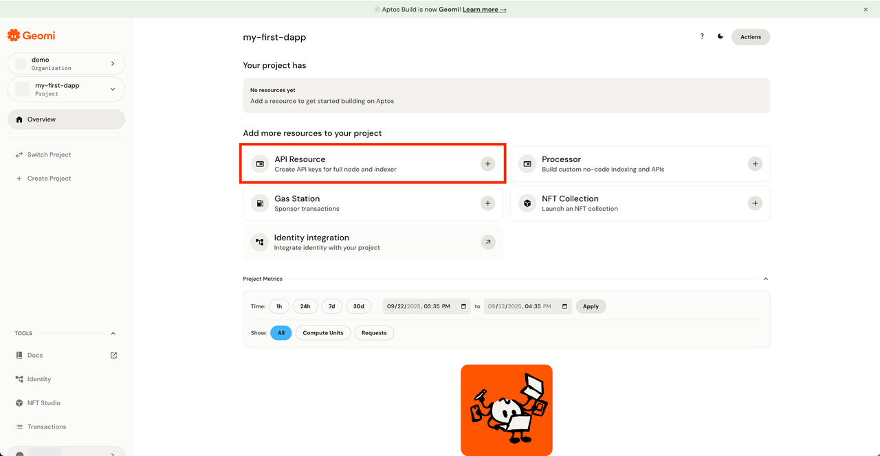 Geomi API key creation 3